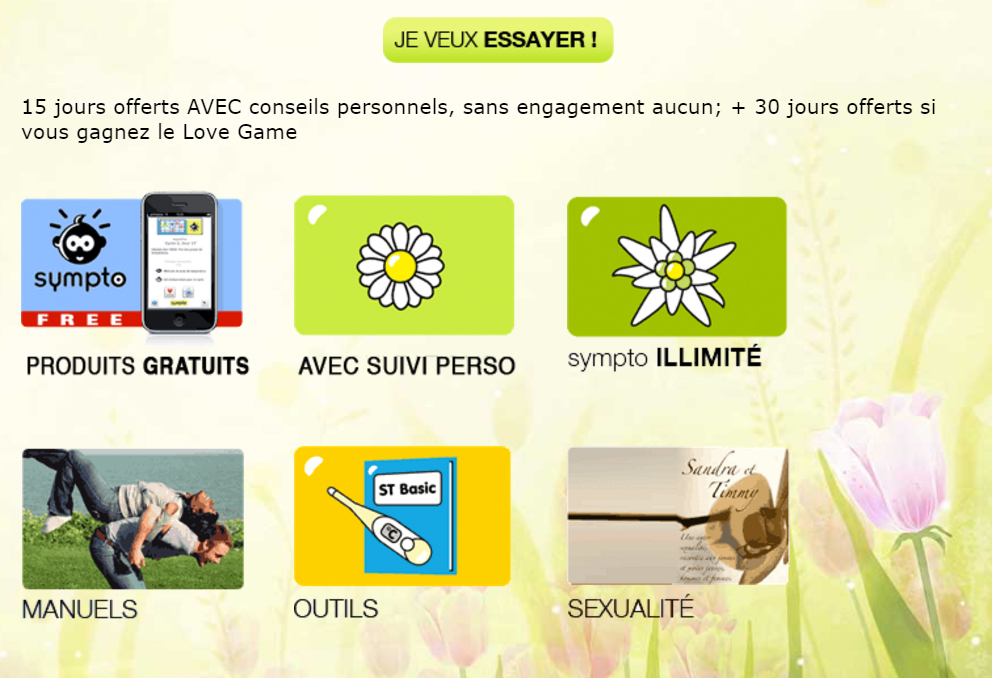 Vue sur le site sympto.org : cliquer sur Avec Suivi Perso